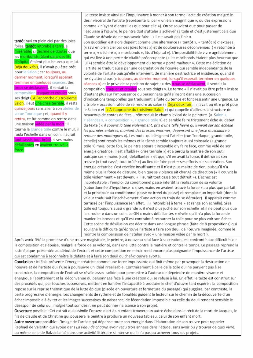OE4. Honoré De Balzac, La Peau de chagrin,
LECTURE LINÉAIRE n° 20 - Emile Zola, L'œuvre correction : Une création énergivore
Introduction
L'