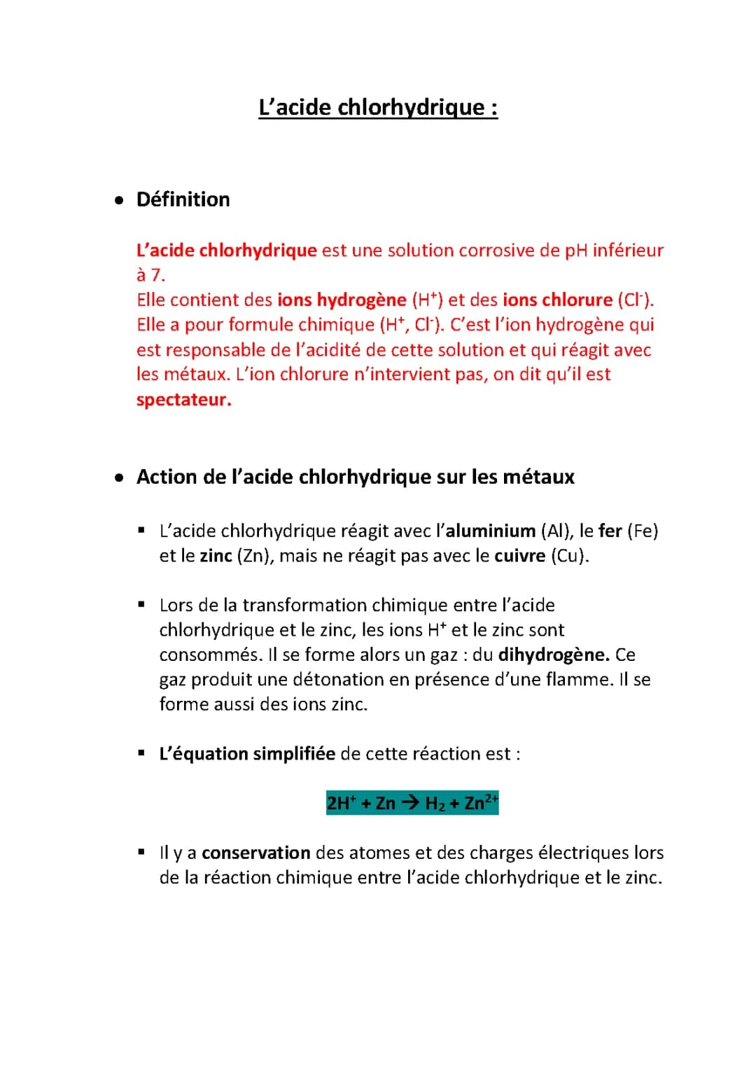 L'acide chlorhydrique : réactions, formules, utilisations et plus