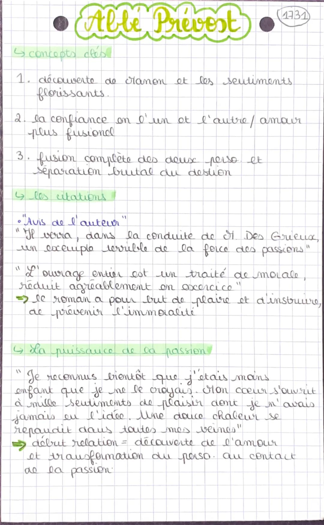 •
Abbe Prevost
1731
S concepts cles
1. découverte de Manon et les sentiments.
florissants
2. la confiance on l'un et l'autre / amour
plus fu