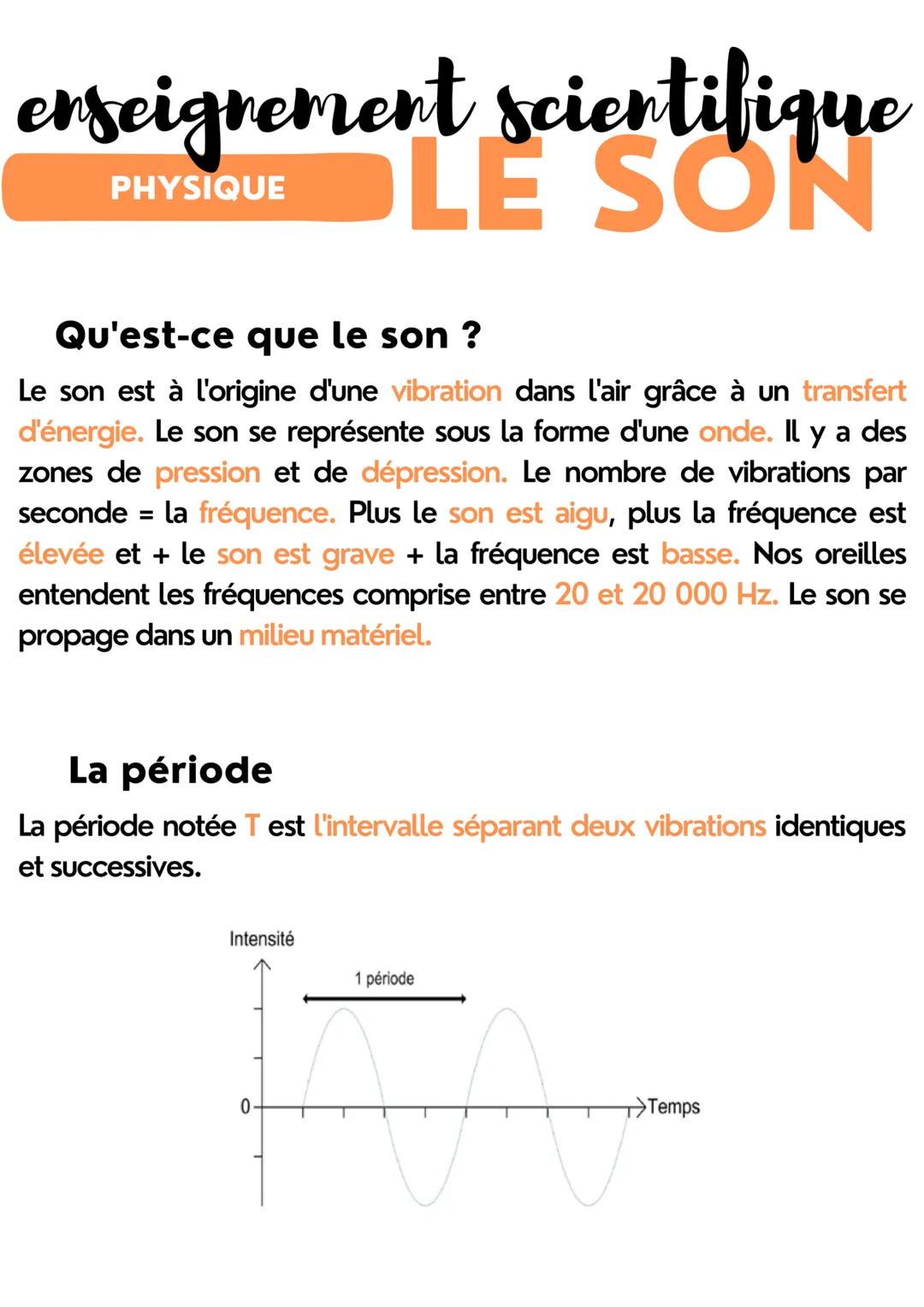 enseignement scientifique
LE SON
PHYSIQUE
Qu'est-ce que le son ?
Le son est à l'origine d'une vibration dans l'air grâce à un transfert
d'én