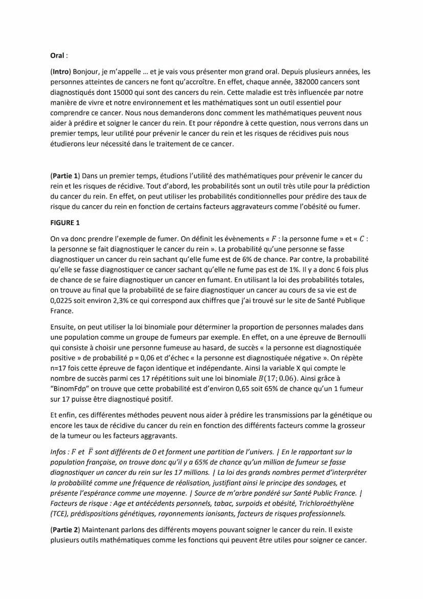 Comment les mathématiques peuvent nous aider à prédire et
soigner le cancer du rein ?
Documents jury :
DOCUMENT 1
Arbre pondéré :
F: << la p