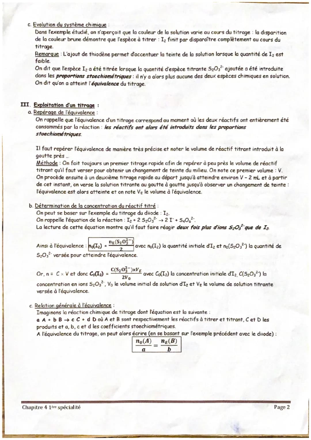 I. Dosage ou titrage ?
Doser consiste à déterminer la quantité de matière ou la concentration d'une espèce chimique dissoute dans
dans une s
