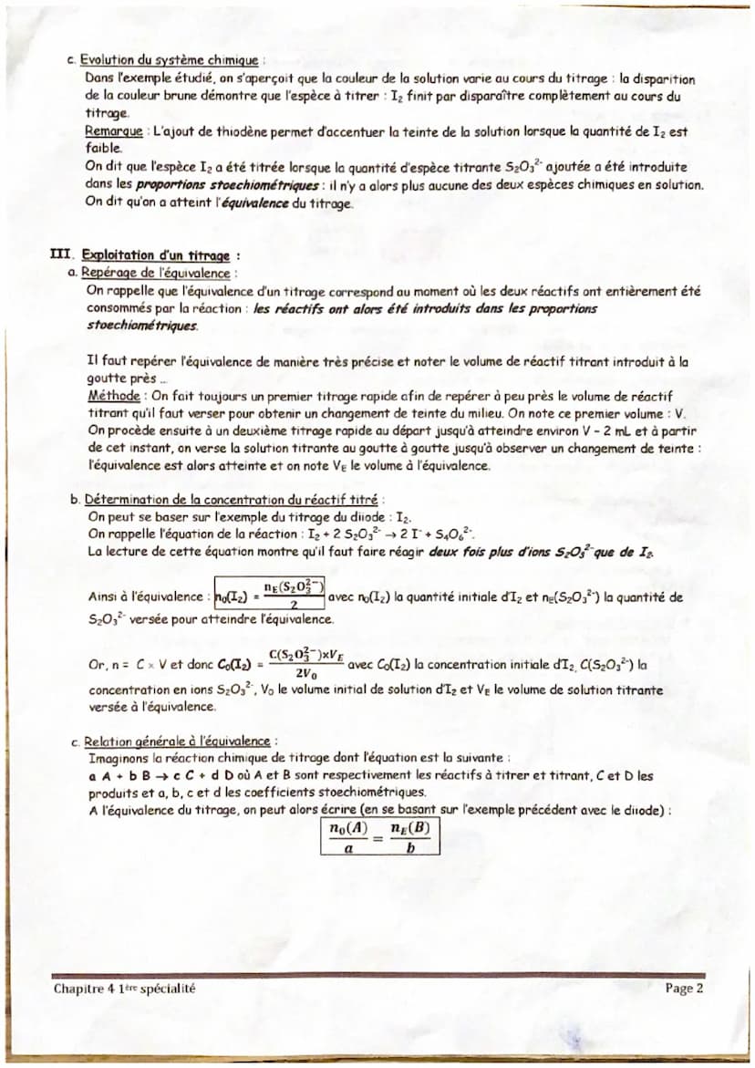 I. Dosage ou titrage ?
Doser consiste à déterminer la quantité de matière ou la concentration d'une espèce chimique dissoute dans
dans une s
