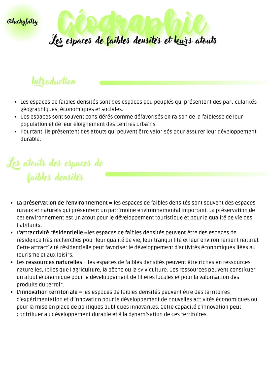 Les espaces de faibles densités et leurs atouts