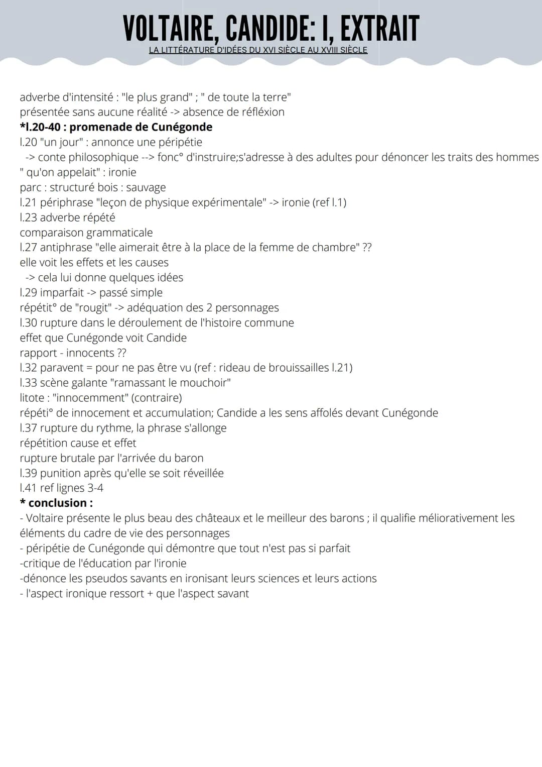 VOLTAIRE, CANDIDE: I, EXTRAIT
LA LITTÉRATURE D'IDÉES DU XVI SIÈCLE AU XVIII SIÈCLE
SITUATION:
- Voltaire (1694-1778): écrivain des lumières
