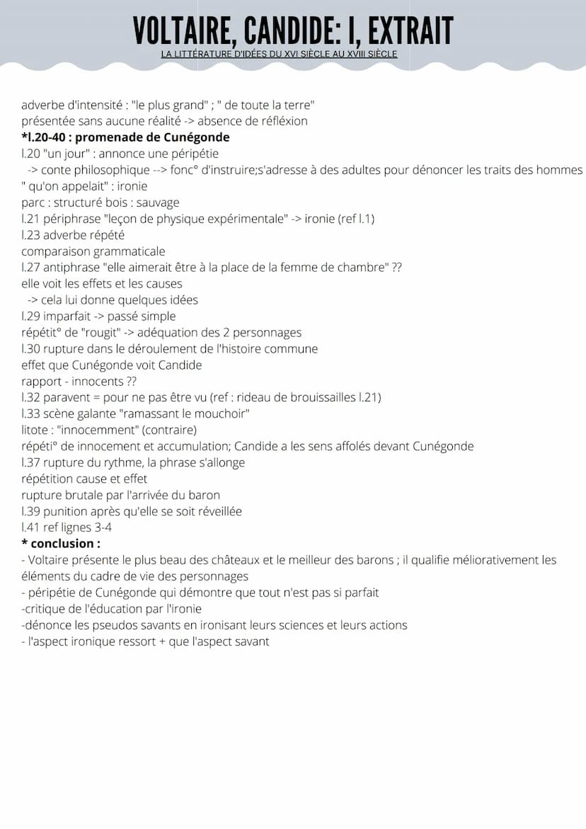 VOLTAIRE, CANDIDE: I, EXTRAIT
LA LITTÉRATURE D'IDÉES DU XVI SIÈCLE AU XVIII SIÈCLE
SITUATION:
- Voltaire (1694-1778): écrivain des lumières
