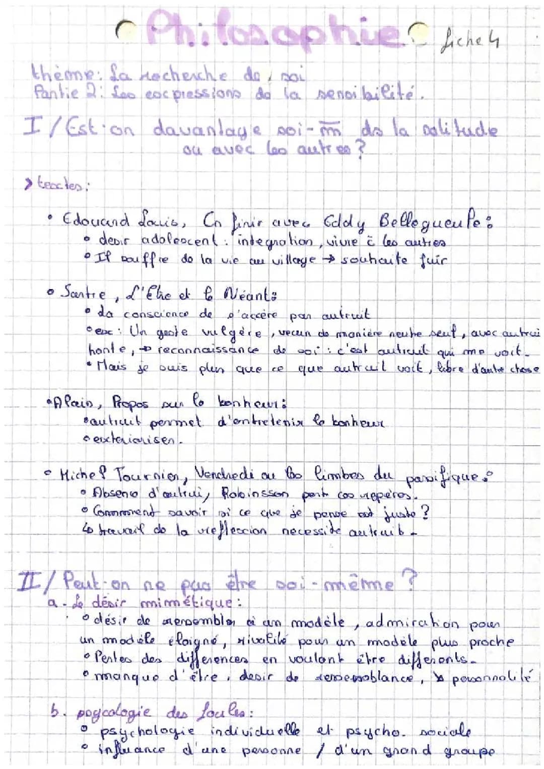 Sujet HLP: Les expressions de la sensibilité - Révisions Philo, Désir Mimétique et Normes Sociales
