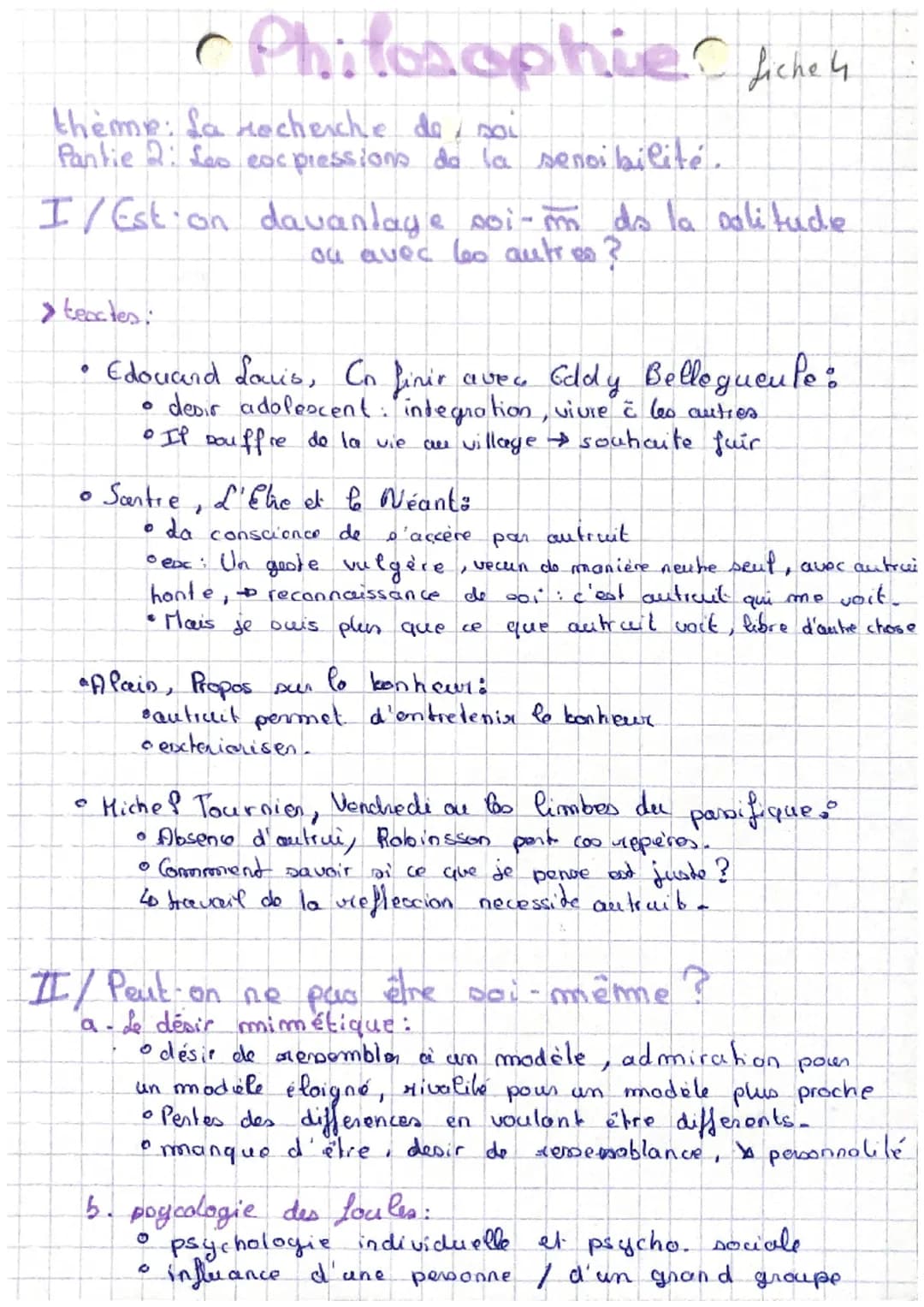 theme: La recherche de soi
Pantie 2: Low exc pressions de la sensibilité.
I/ Est on davantage soi-m do la solitude
on avec les autres ?
> te