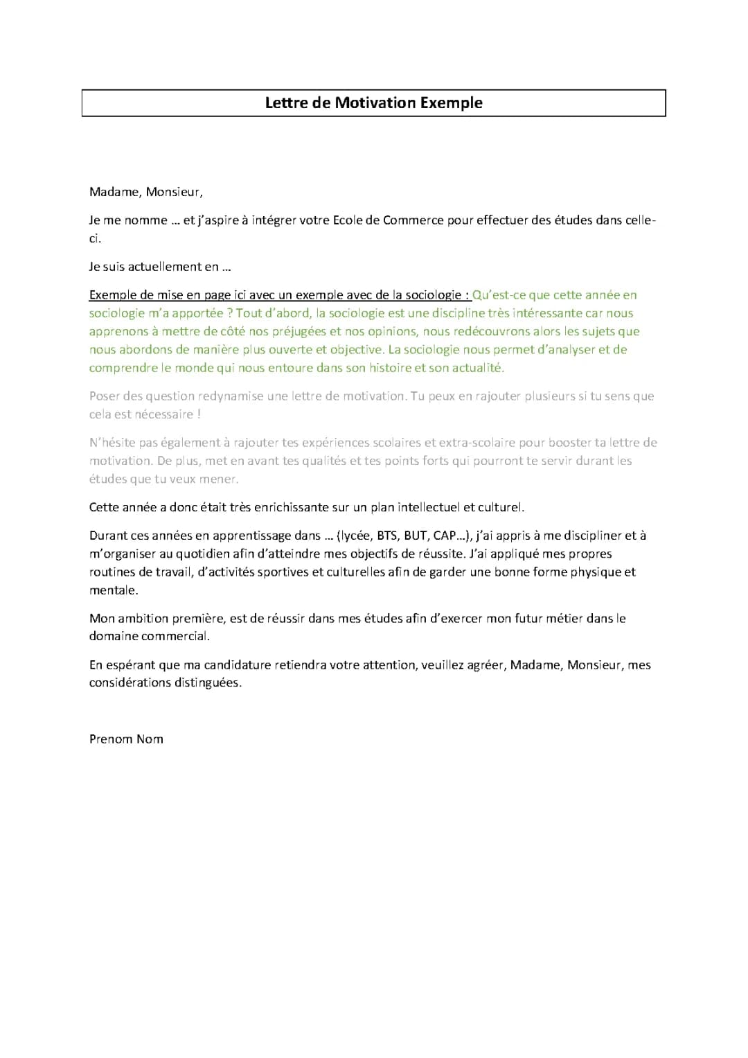 Exemple de Lettre de Motivation pour Réussir