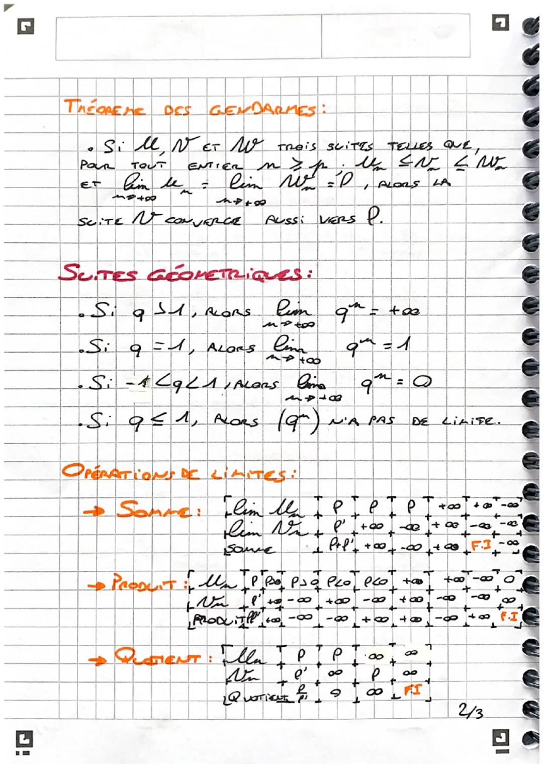SUITES

TERM:
LIMITES

SUITES CONVERGELTES:
- $lim = P$ : CONVERGE VERS UN RÉEL.
$n \to +\infty$

LIMITES DE RÉFÉRENCES:
- $lim \frac{1}{n} 