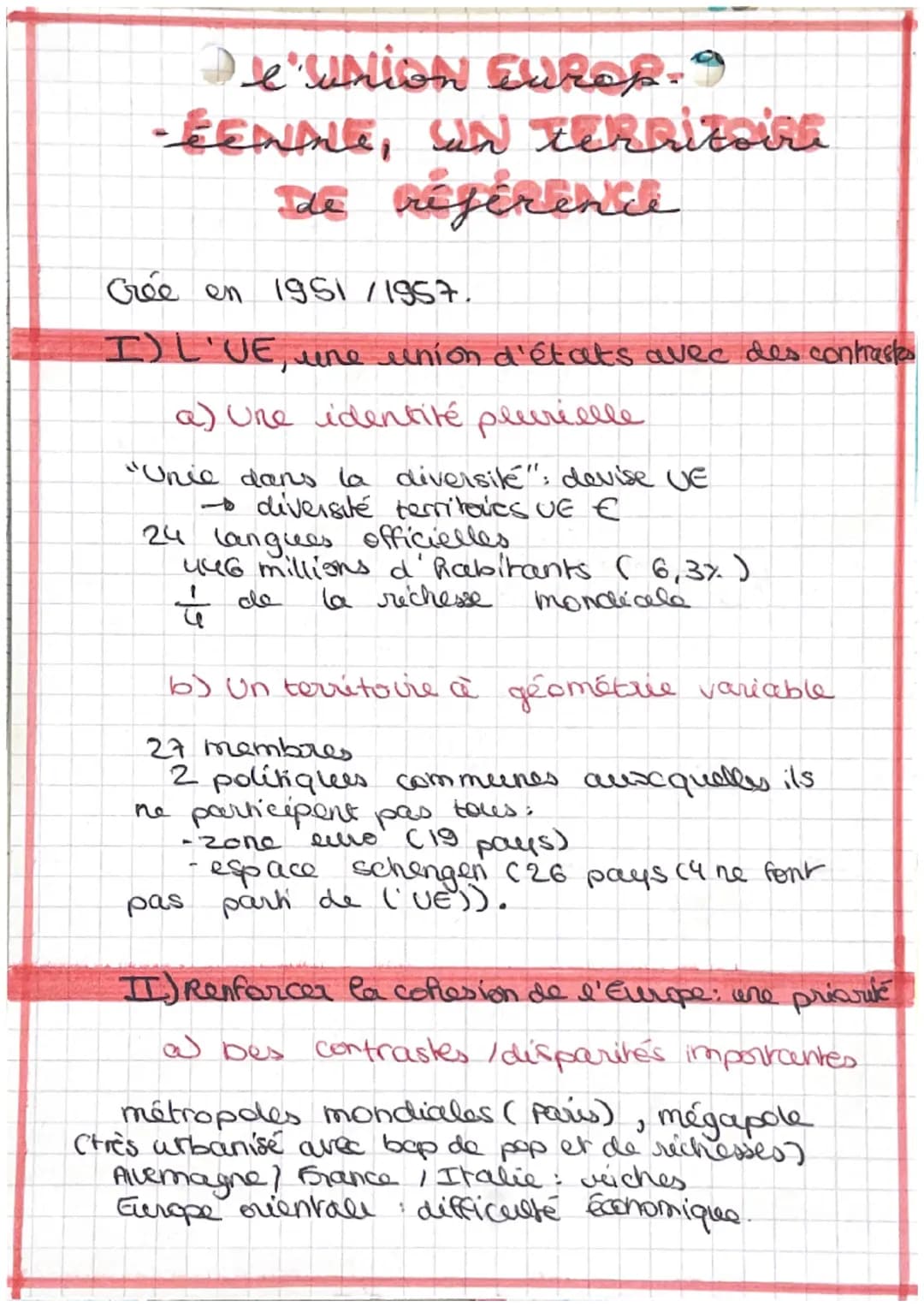 Ieunion Europ="
•EENIE, SON TERRizaina
DE RÉFÉRENCE
Crée en 1951/1957.
I) L'VE, une union d'états avec des contrastes
a) Une identité plurie