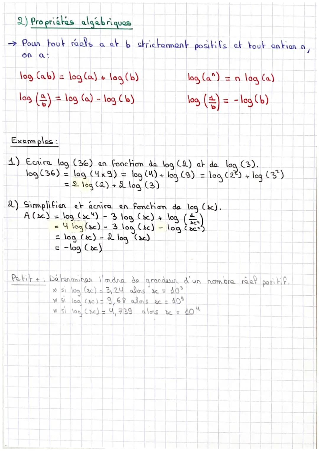 FONCTIONS LOGARITHME DECIMAL
→ L'équation 10th = b admet une unique solution dans IR que
I'on note log (b) ot appelée logarithme décimal de 
