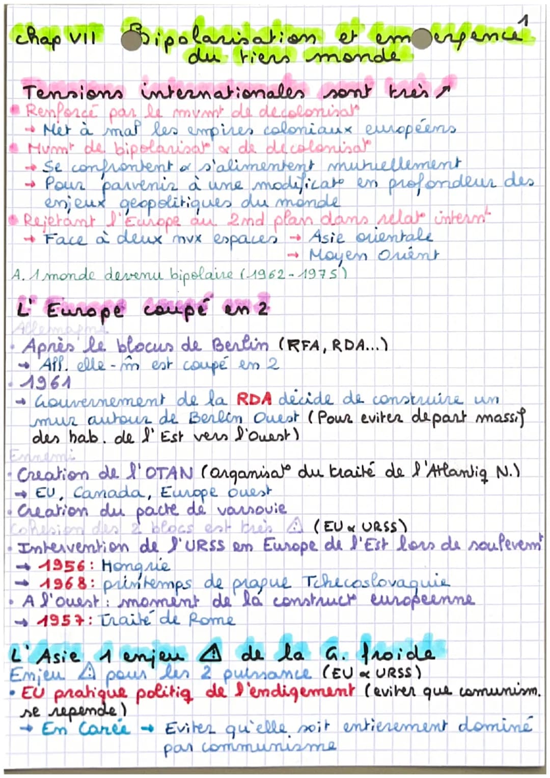 chap VII Bipolarisation et emergence
du tiers monde.
Tensions internationales sont très
• Renforcé par le munt de decolonisal
. Met à mat le