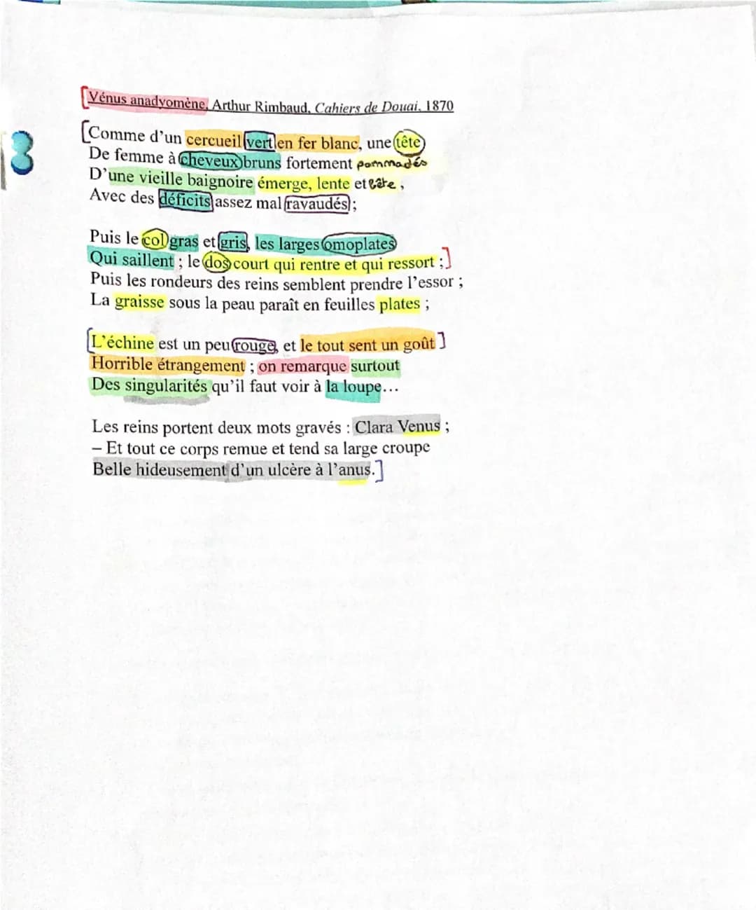 E.L n°12: Vénus Anadyomène
Introduction: Arthur est un poète français du XIXème siècle. Influencé par Verlaine ou Baudelaire il
deviendra un