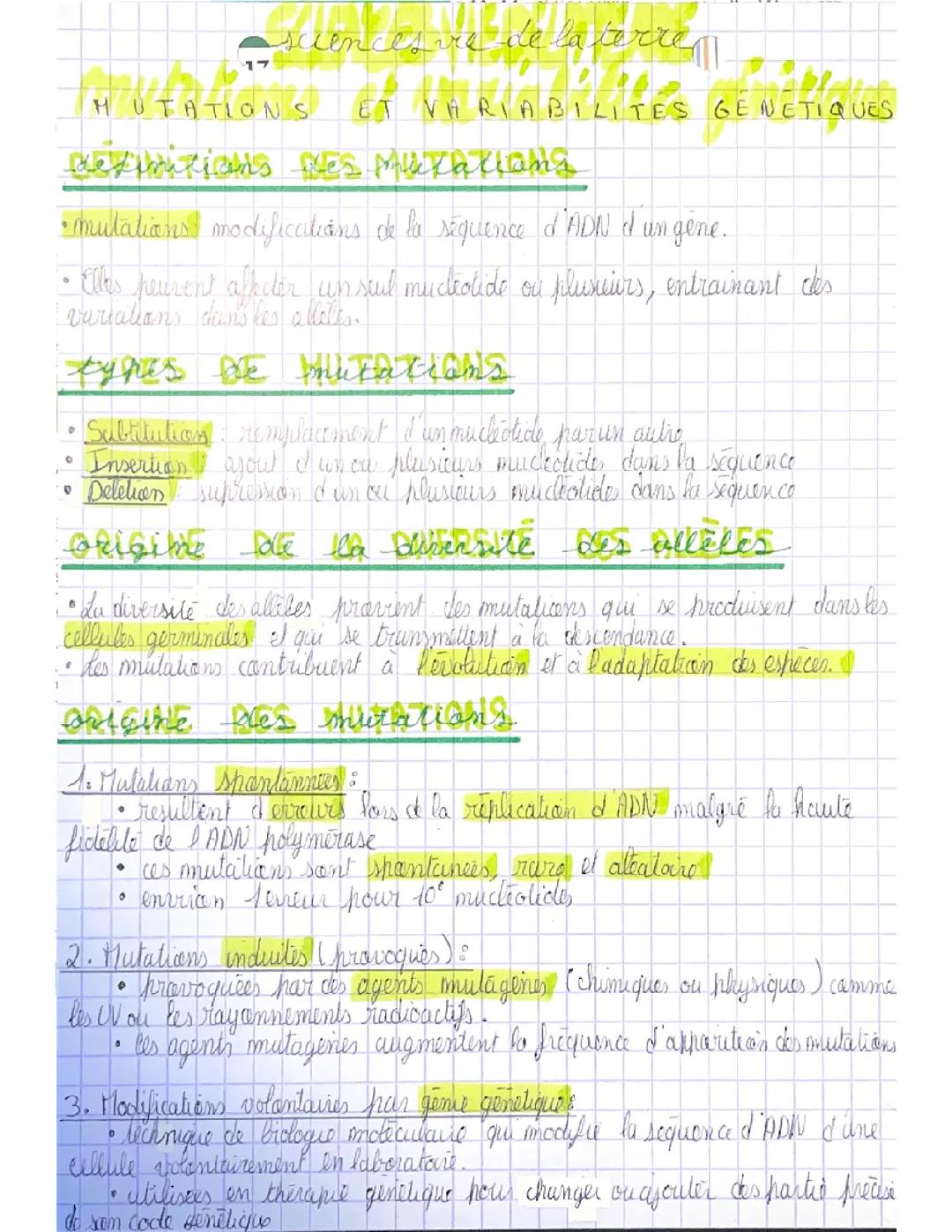 Mutations et variabilités génétiques 