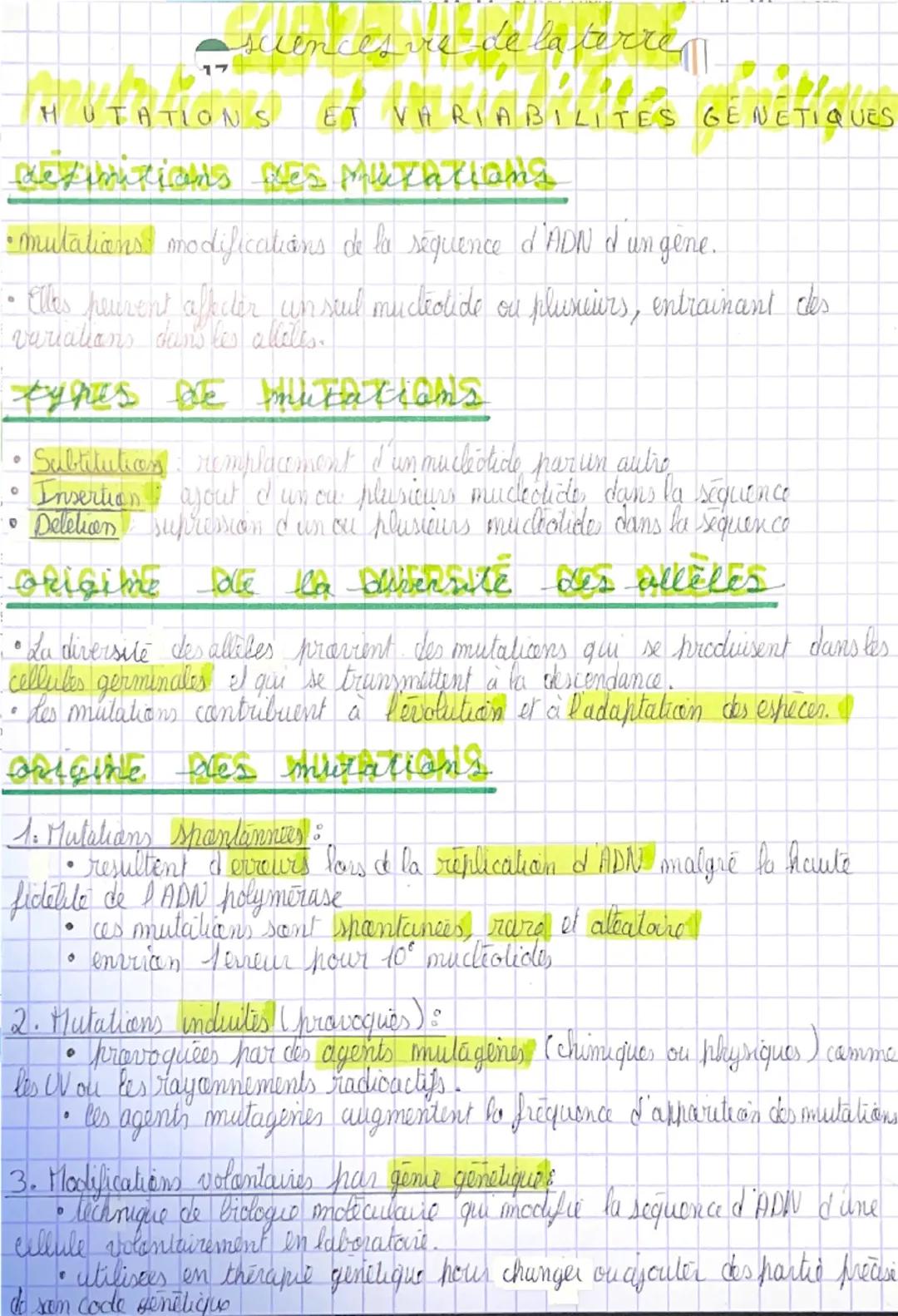 suences vie de la terre
HUTATIONS
ET VARIABILITES GENETIQUES
definitions les xacions
• mutations & modifications de la séquence d'ADN d'un g