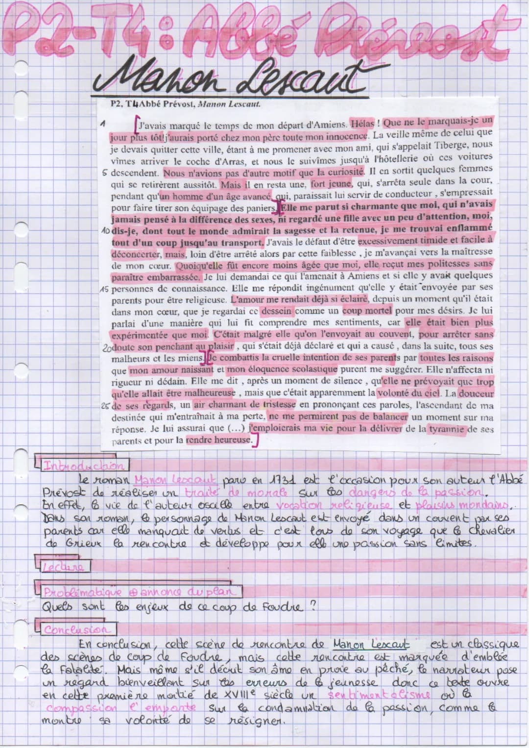 Manon Lescaut Analyse Linéaire PDF: Première Rencontre et La Rencontre Texte
