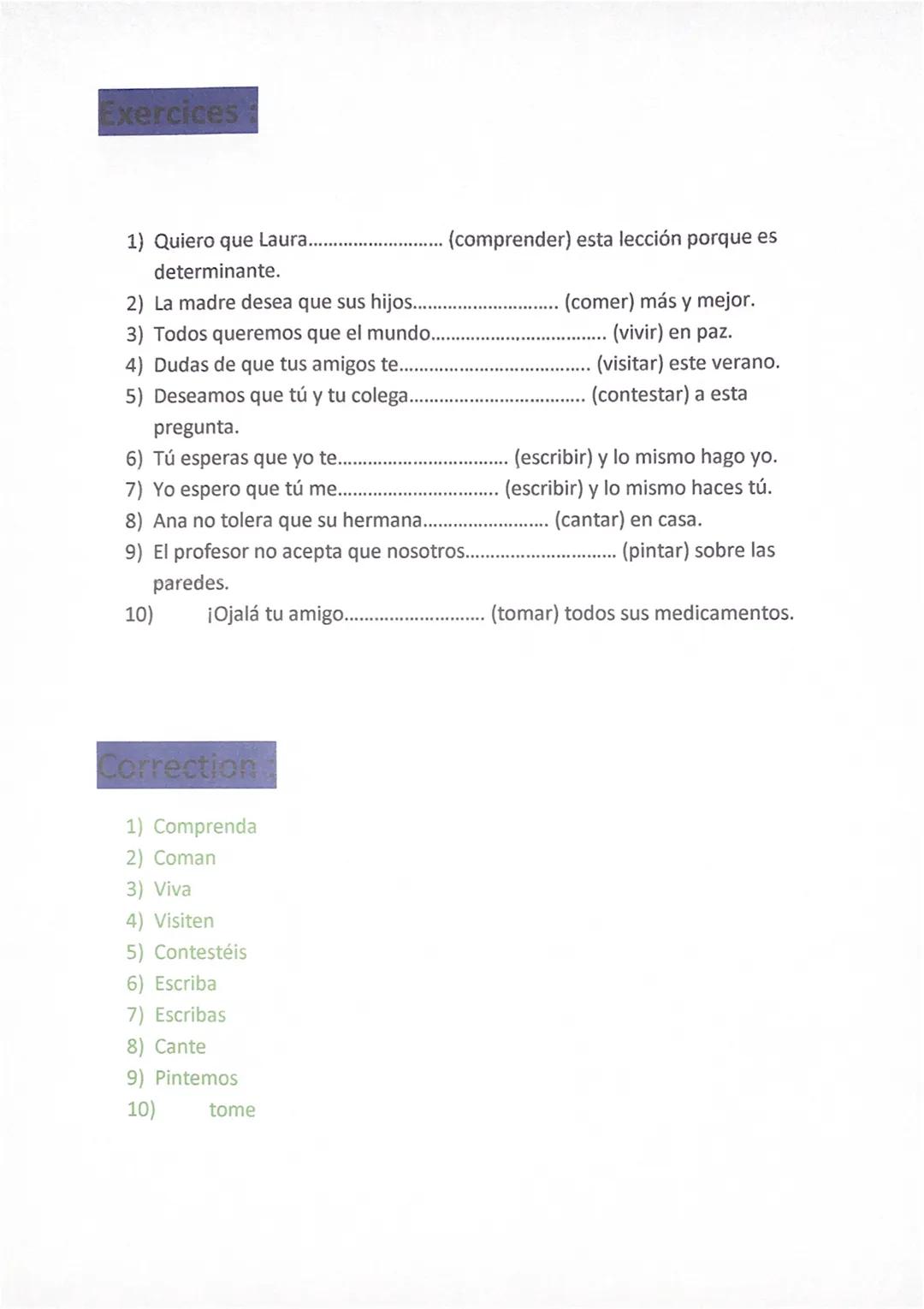 Espanol :
Verbe en AR : e,es,e,emos,éis,en
Verbe en ER et IR : a, as, a, amos, áis, an
Un verbe irrégulier à la première personne de l'indic