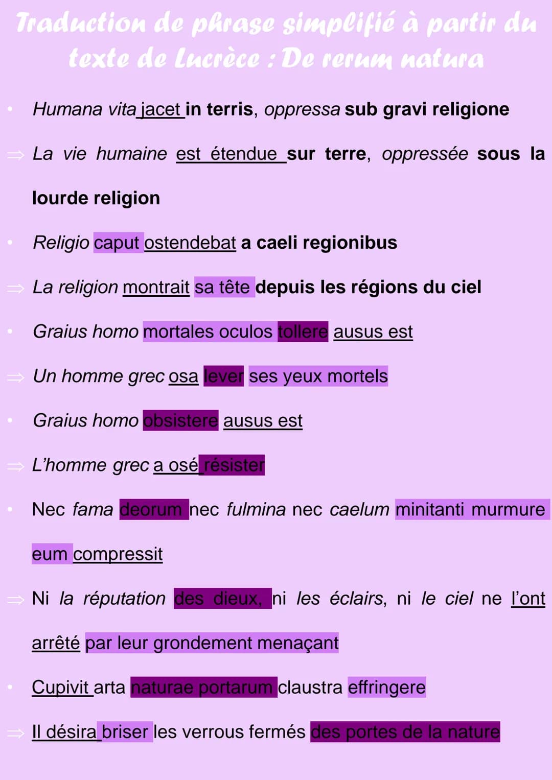 Traduction de phrase simplifié à partir du
texte de lucrèce :De rerum natura
Humana vita jacet in terris, oppressa sub gravi religione
La vi