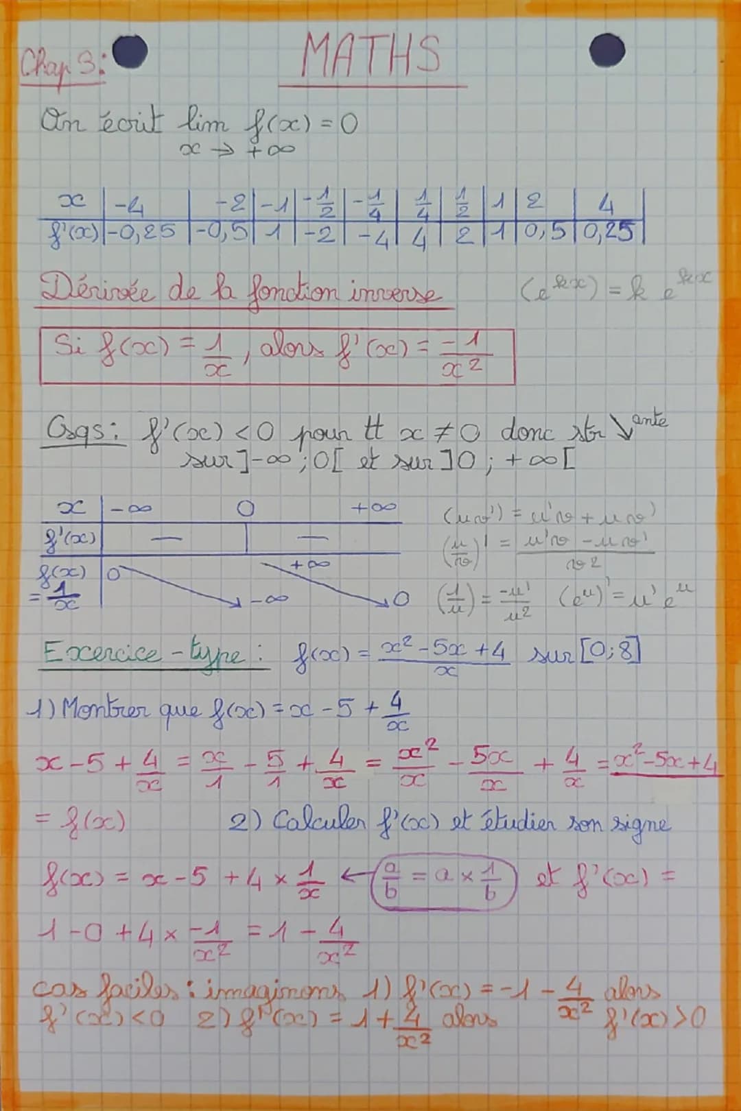 MATHS
Chap 3 : Fonitions dérivés Grappels) et Fonct inverse
>>
f(x) = k (constante) → f'(x) = 0
f(x) = x → f'(x) = 4°
f(x) = bc² → &'(x) = x
