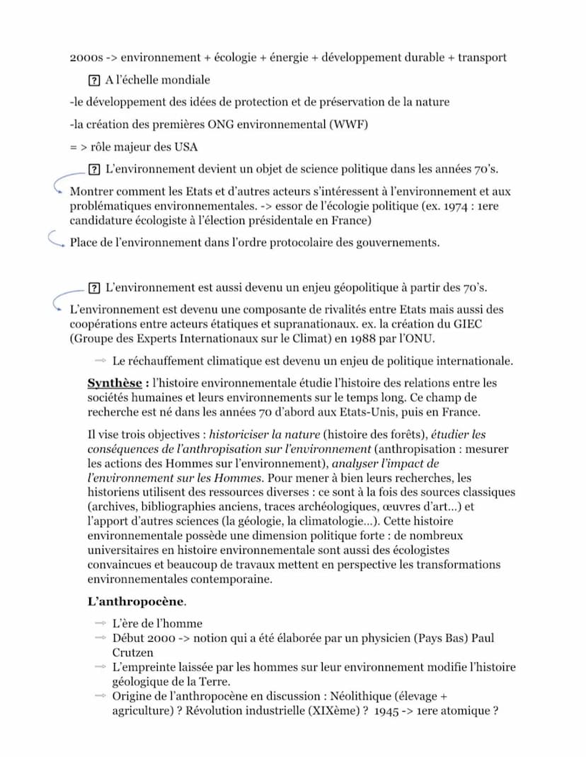 2000s -> environnement + écologie + énergie + développement durable + transport
A l'échelle mondiale
-le développement des idées de protecti