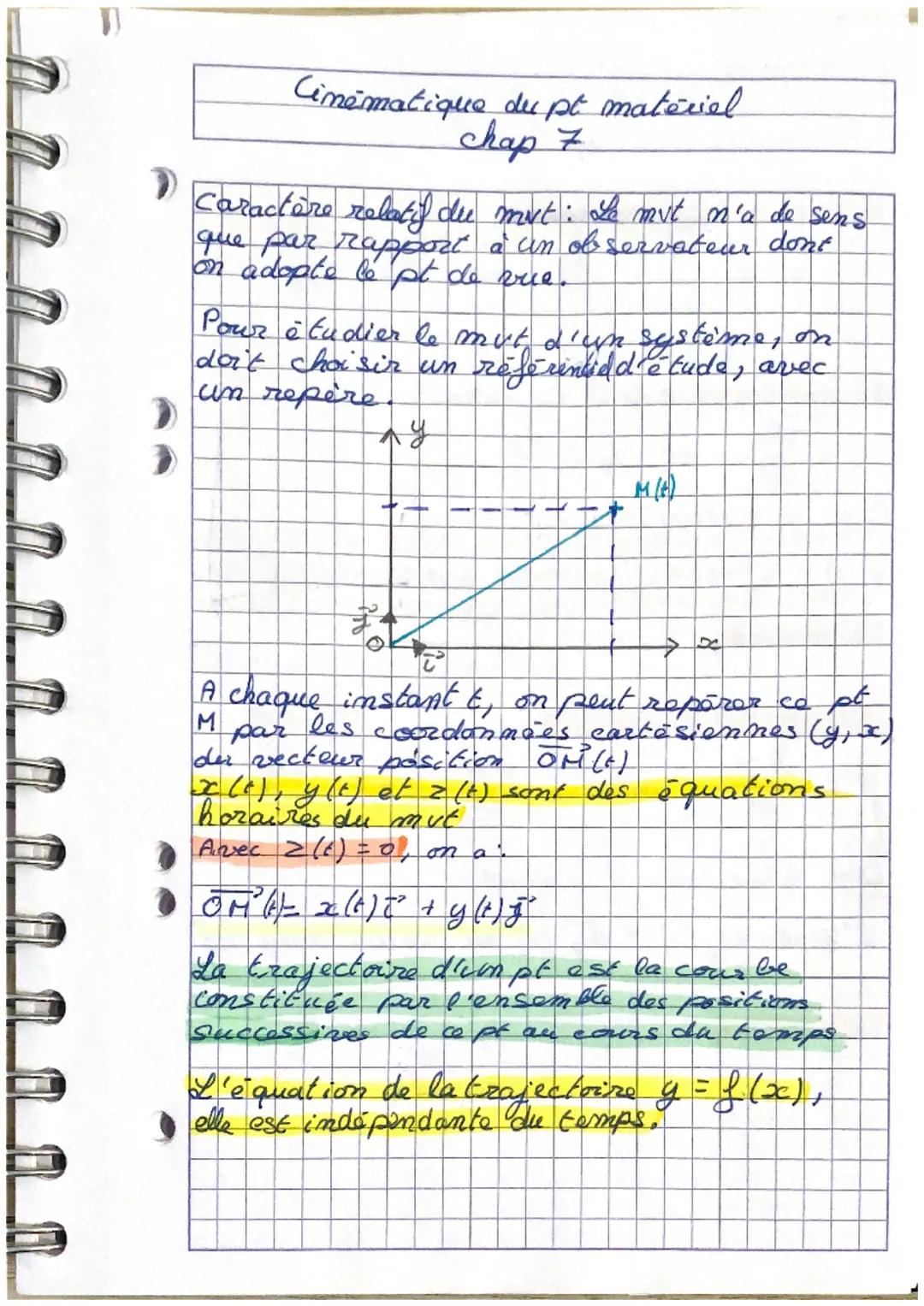 Cinématique du pt matériel
chap 7

Caractère relatif du mut: Le mut n'a de sens
que par rapport à un observateur dont
on adopte le pt de vue