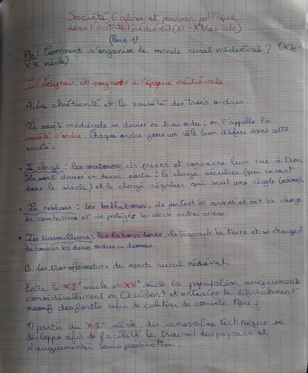 Société, Eglise et pouvoir politique
dans l'ectident médiéval (XI-X Vesiècle)
(Part 1)
Pb: Comnent s'organise le monde rural medieval? (Xle-
