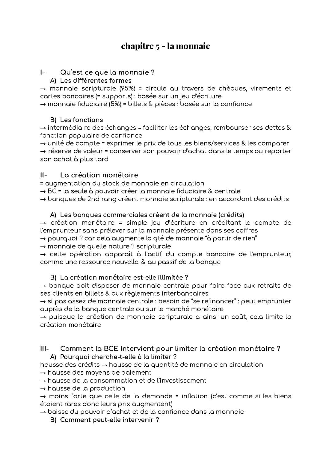 Fiche de Révision SES 1ère: La Monnaie et Ses Mécanismes - PDF Gratuit