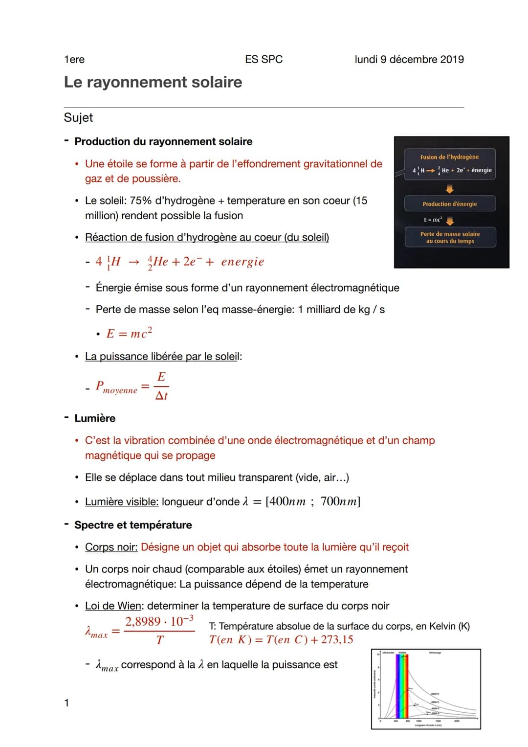 1ere
Le rayonnement solaire
Sujet
1
ES SPC
Production du rayonnement solaire
• Une étoile se forme à partir de l'effondrement gravitationnel