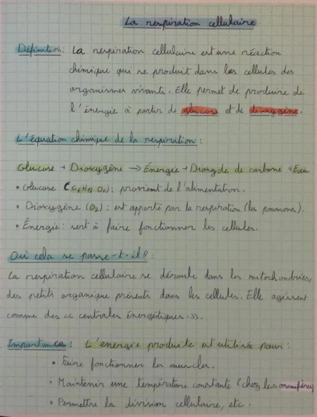 # La respiration cellulaire

Définition: La nespiration cellulaire est une réaction
chimique qui se produit dans les cellules des
organismes