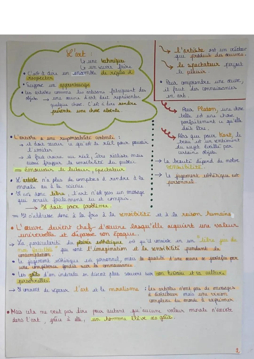 L'art
"Demande de la technique un savoir faire
pour atteindre
un résultat
→ imitation de le réalité pour reproduire à
l'identique
"L'art est