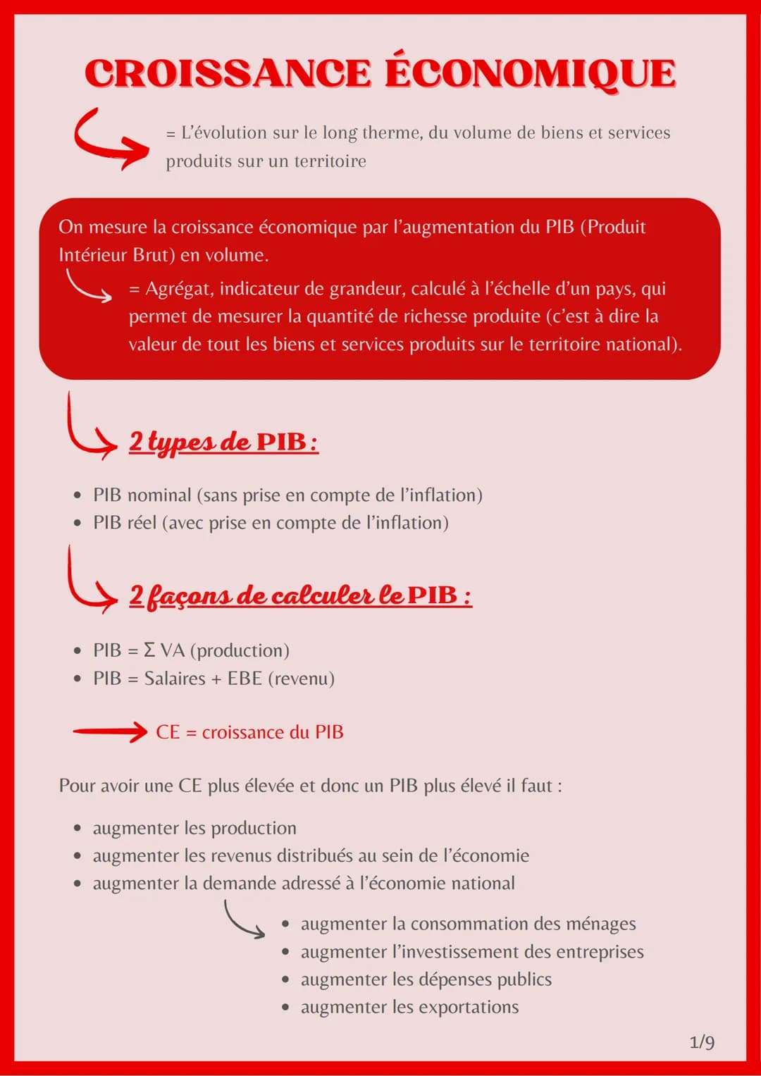 CROISSANCE ÉCONOMIQUE
= L'évolution sur le long therme, du volume de biens et services
produits sur un territoire
On mesure la croissance éc