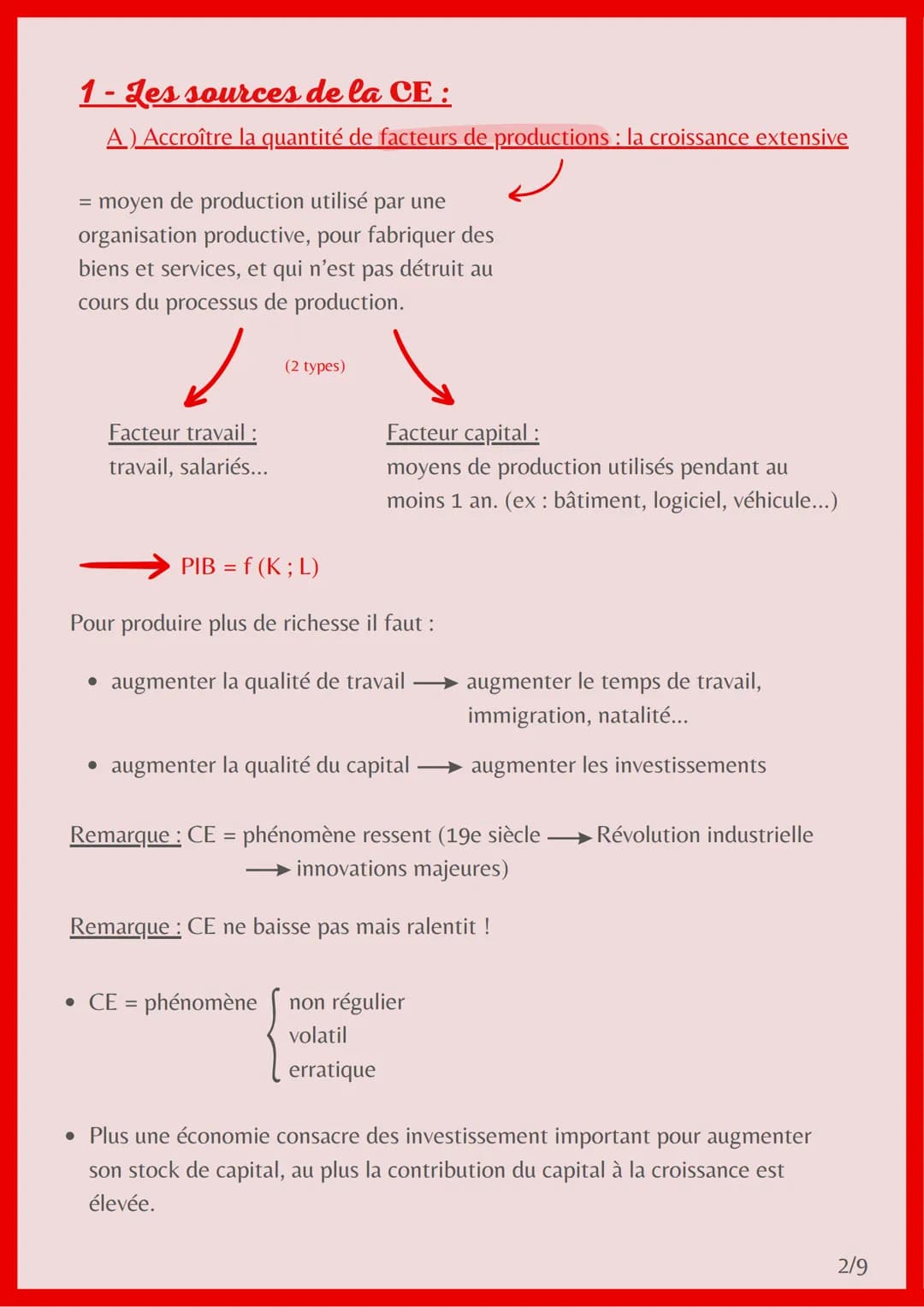 CROISSANCE ÉCONOMIQUE
= L'évolution sur le long therme, du volume de biens et services
produits sur un territoire
On mesure la croissance éc