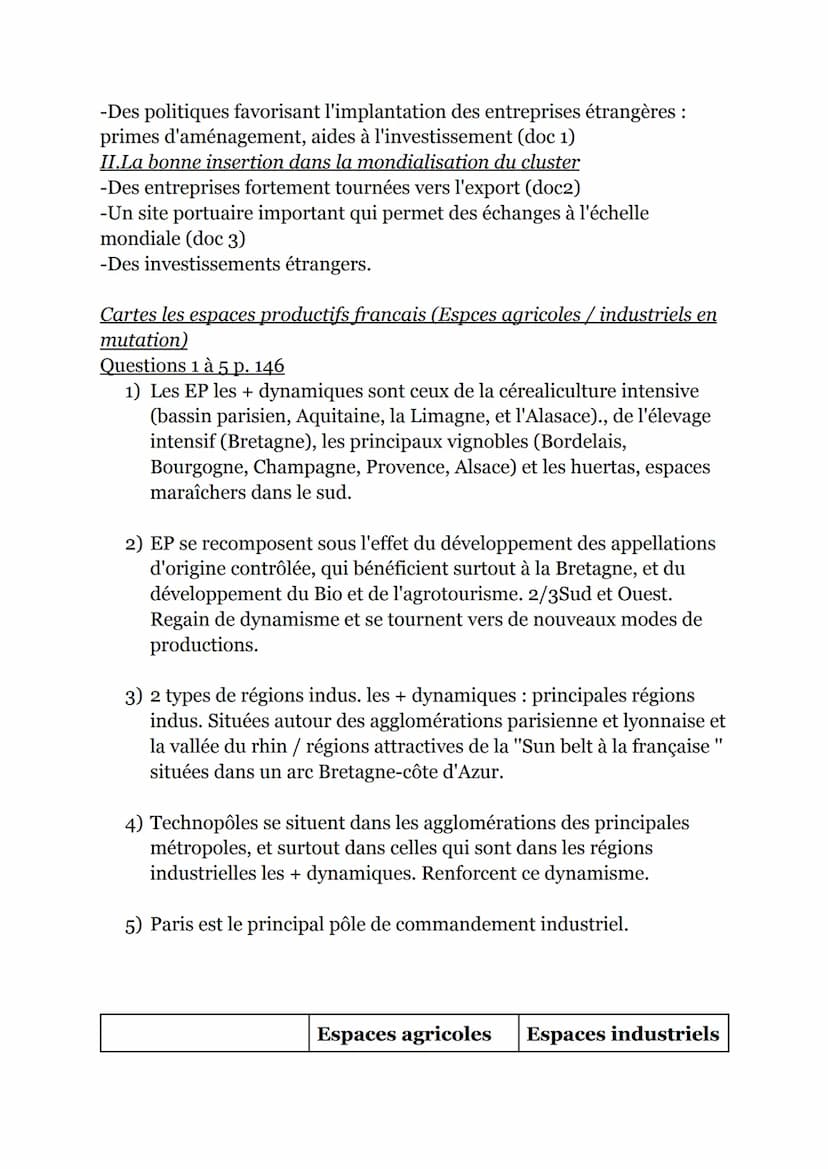 (Geo)
THEME 2 UNE DIVERSIFICATION DES ESPACES
ET DES ACTEURS DE LA PRODUCTION
Pages 94-95:
-Espaces productifs reposent sur noeuds de comm.à