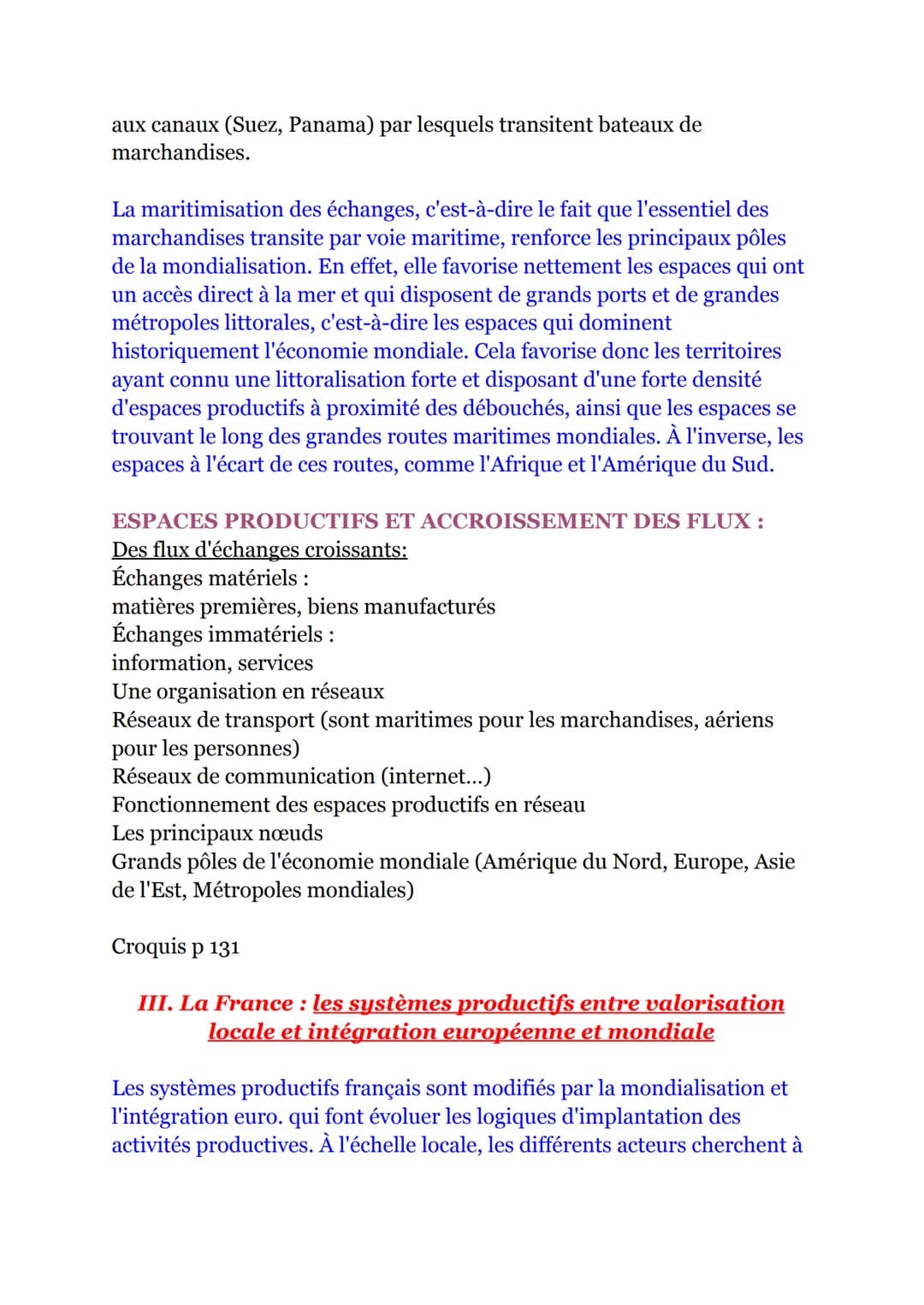 (Geo)
THEME 2 UNE DIVERSIFICATION DES ESPACES
ET DES ACTEURS DE LA PRODUCTION
Pages 94-95:
-Espaces productifs reposent sur noeuds de comm.à