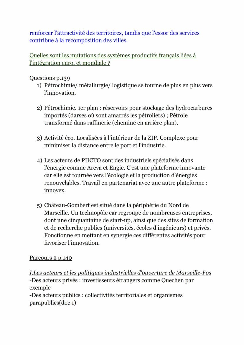 (Geo)
THEME 2 UNE DIVERSIFICATION DES ESPACES
ET DES ACTEURS DE LA PRODUCTION
Pages 94-95:
-Espaces productifs reposent sur noeuds de comm.à