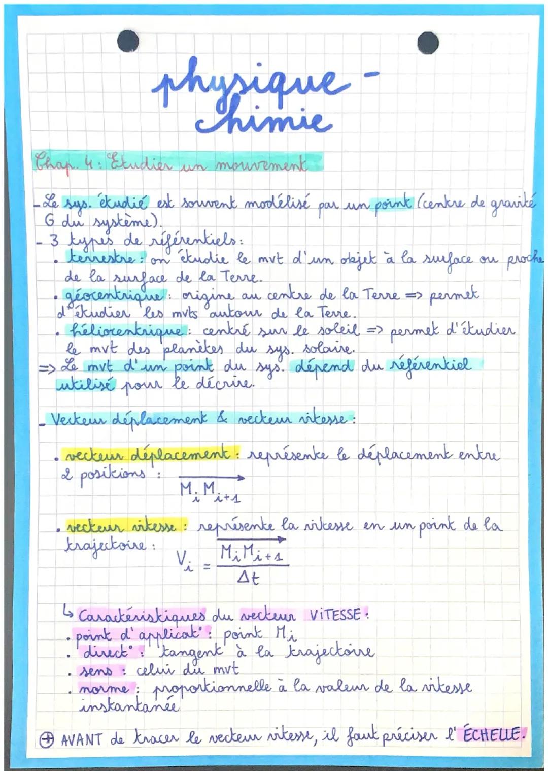 # physique

# chimie

Chap. 4. Etudier un mouvement

-Le sys. étudié est souvent modélisé par un point (centre de gravité
G du système).

- 