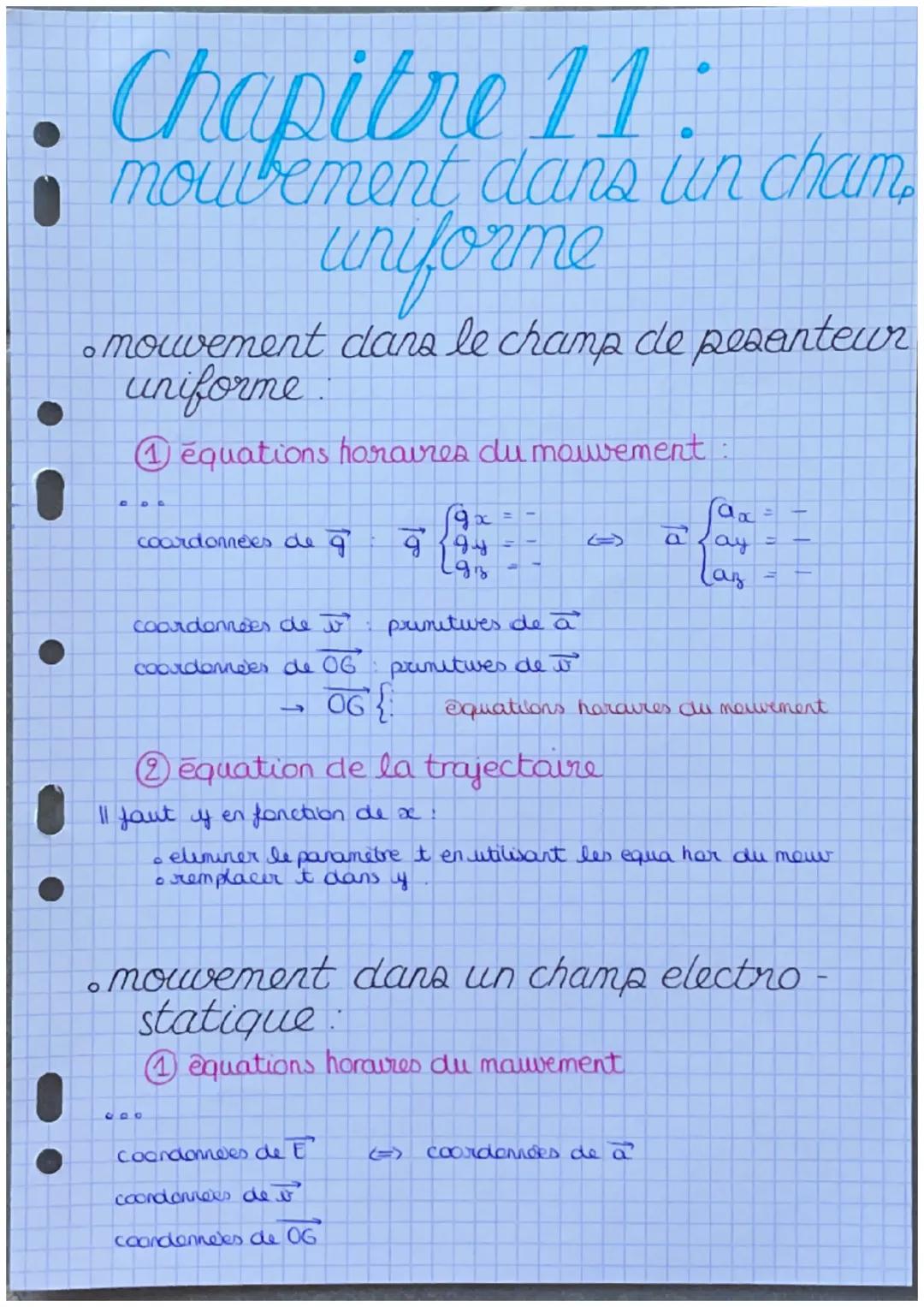 Chapitre 11:
mouvement dans un cham
uniforme
• mouvement dans le champ de pesanteur
uniforme
equations horaires du mouvement:
дос
coordonnée
