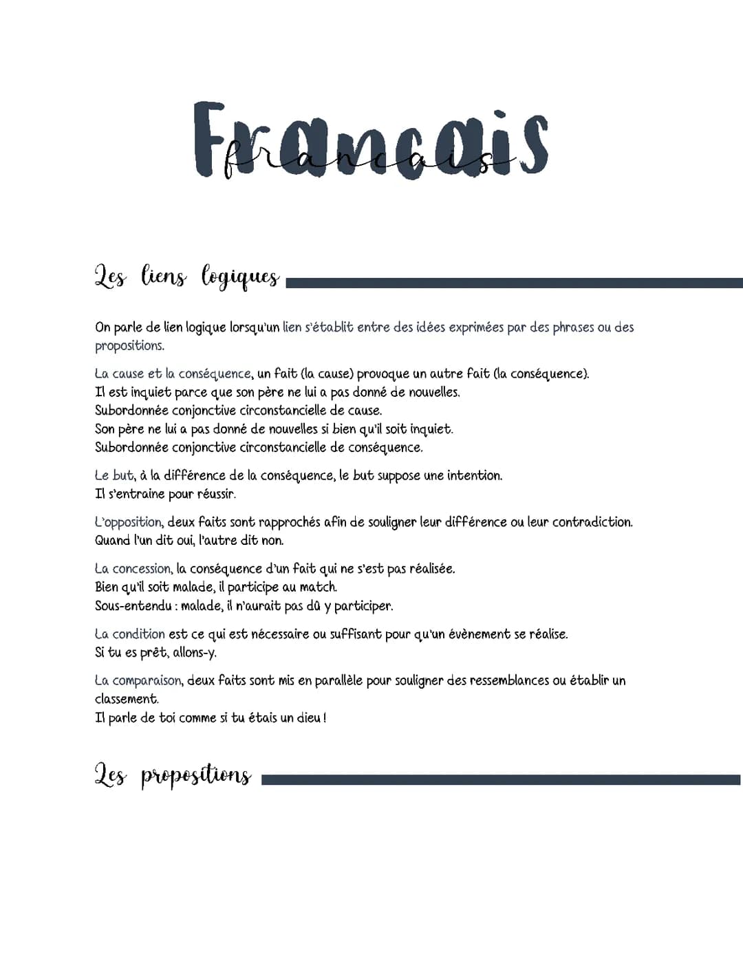 Les liens logiques et les propositions