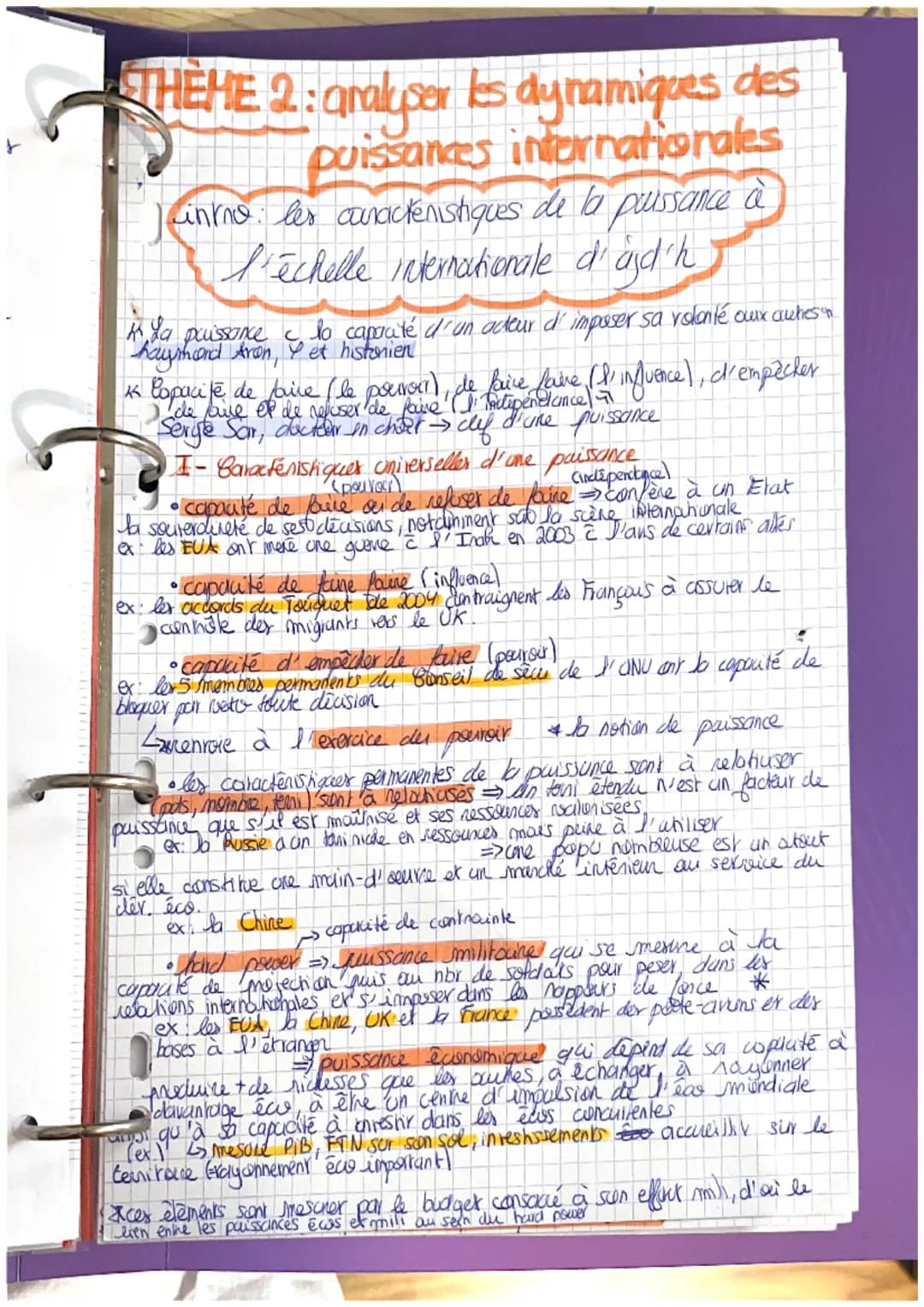 THEHE 2: aralyser les dynamiques des
puissances internationales
cintre les aracteristiques de la puissance à
l'échelle internationale d'ajd'
