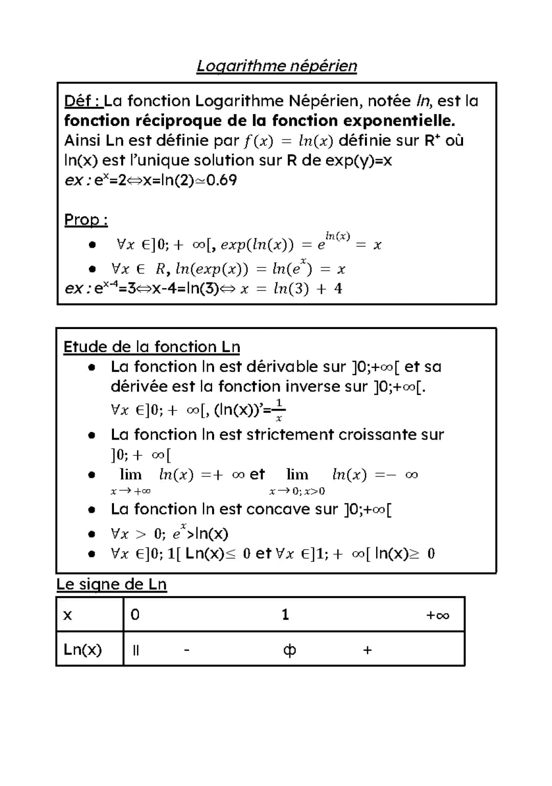 Logarithme Népérien