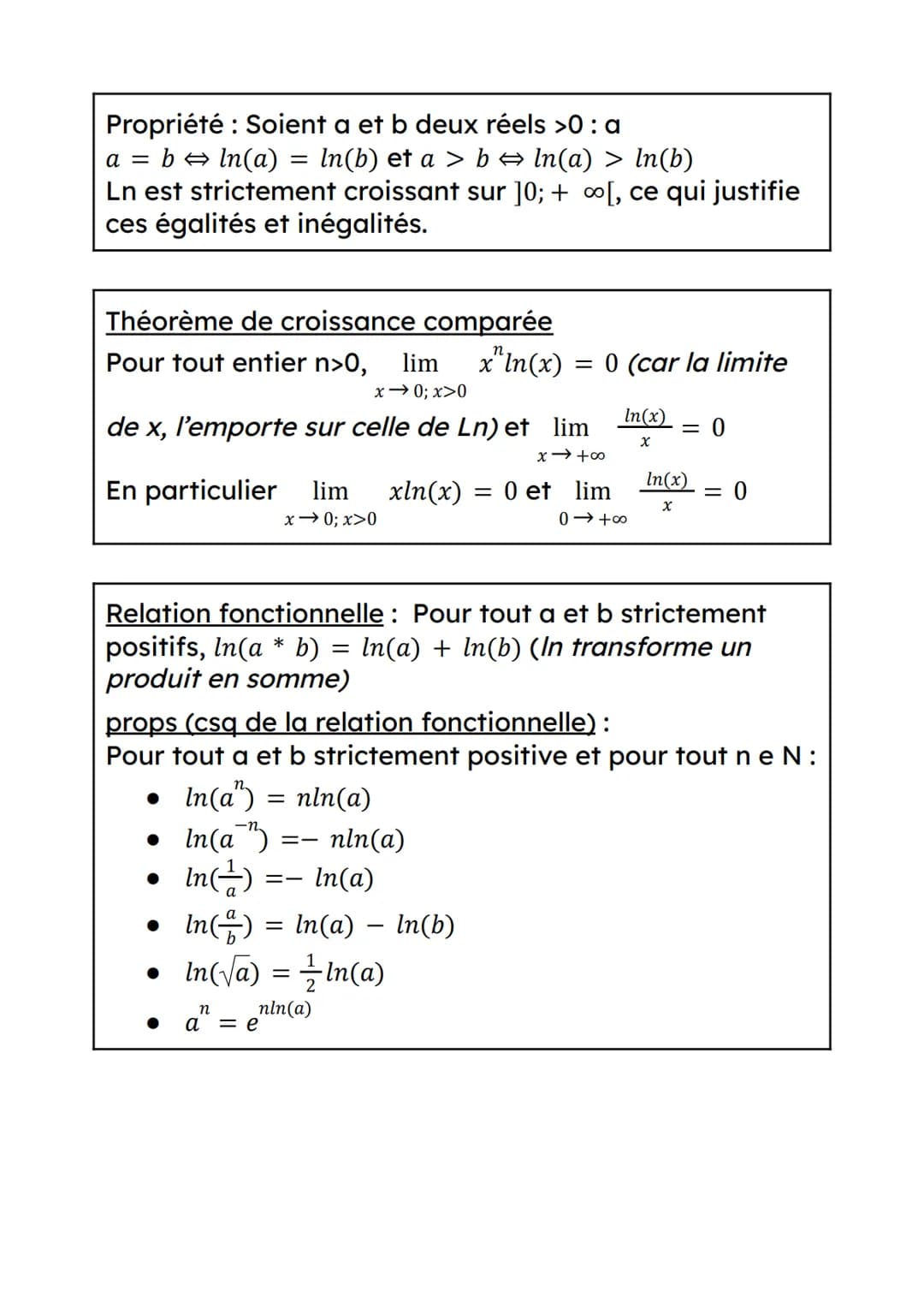 Logarithme népérien
Déf : La fonction Logarithme Népérien, notée In, est la
fonction réciproque de la fonction exponentielle.
Ainsi Ln est d