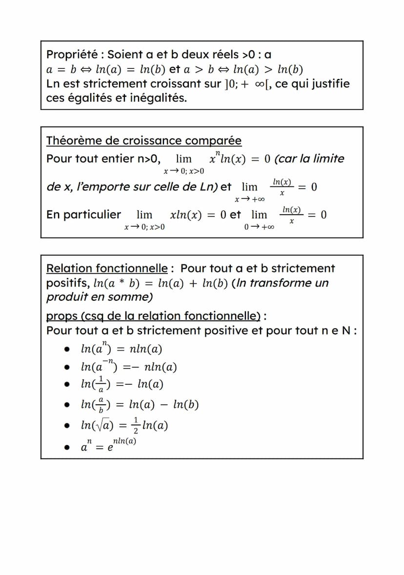 Logarithme népérien
Déf : La fonction Logarithme Népérien, notée In, est la
fonction réciproque de la fonction exponentielle.
Ainsi Ln est d