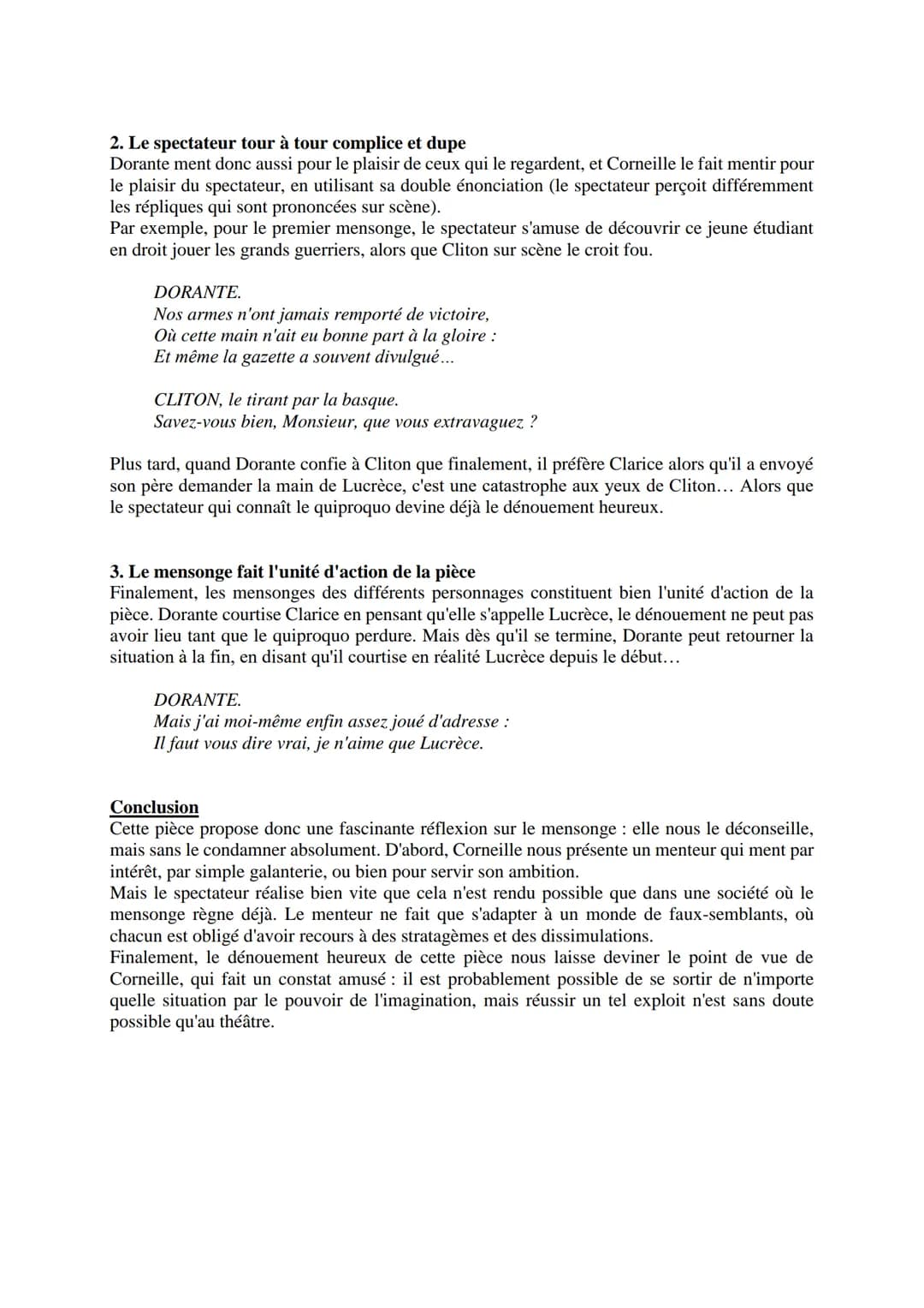 --- OCR Start ---
Corneille, Le Menteur, 1644
Dissertation sur le mensonge
Introduction
Accroche
Corneille s'était d'abord fait connaître po