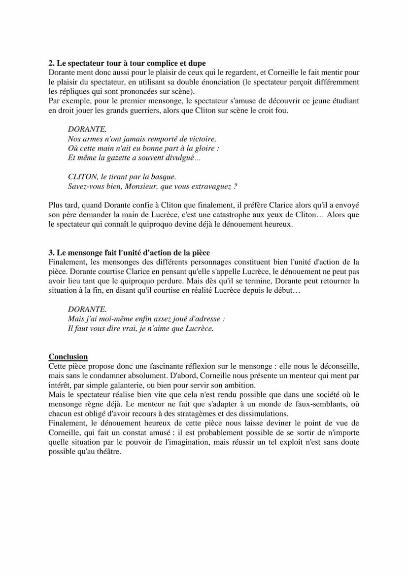 --- OCR Start ---
Corneille, Le Menteur, 1644
Dissertation sur le mensonge
Introduction
Accroche
Corneille s'était d'abord fait connaître po