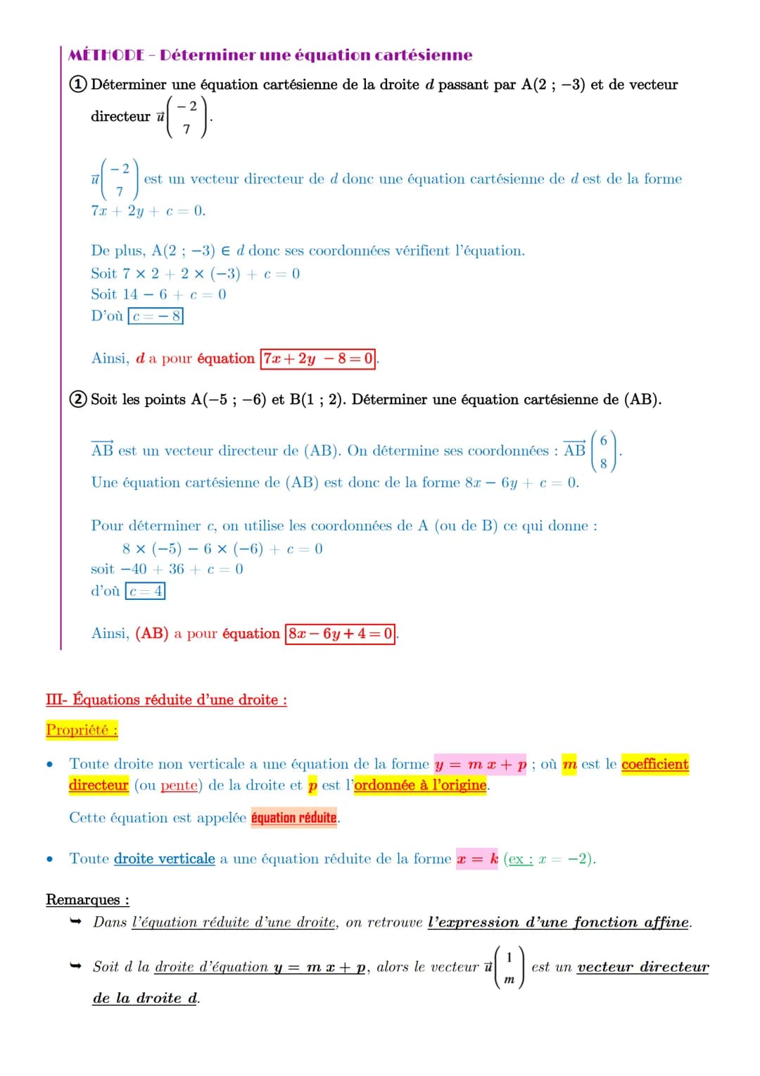 Chapitre 12 Équations de droites
Dans tout ce chapitre, le plan est muni d'un repère orthonormé (0 ; i; }).
I- Vecteur directeur à une droit