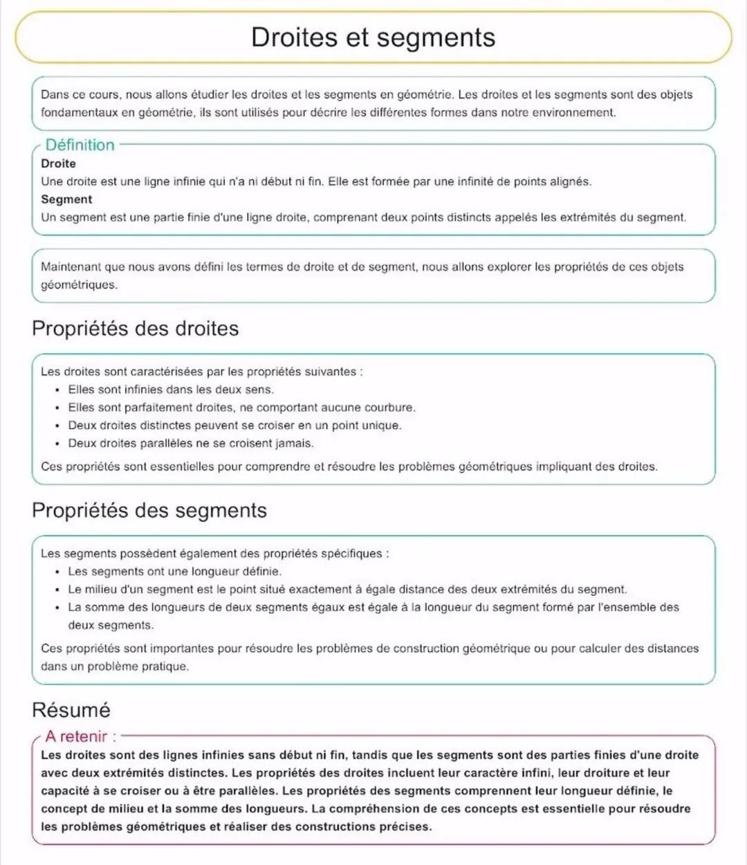Droites et segments en géométrie