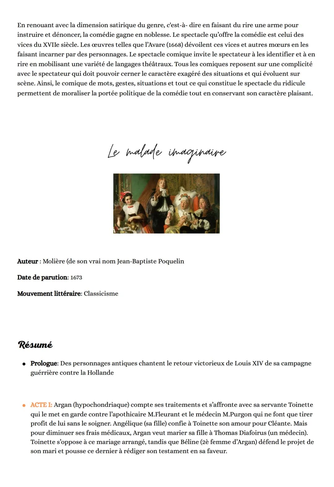 SPECTACLE & COMEDIE
Le theatre du XVIIe au XXIe siecle
LE MALADE IMAGINAIRE
4
Du verbe latin "spectare” qui signifie "regarder", le spectacl