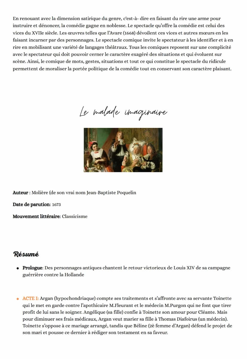 SPECTACLE & COMEDIE
Le theatre du XVIIe au XXIe siecle
LE MALADE IMAGINAIRE
4
Du verbe latin "spectare” qui signifie "regarder", le spectacl