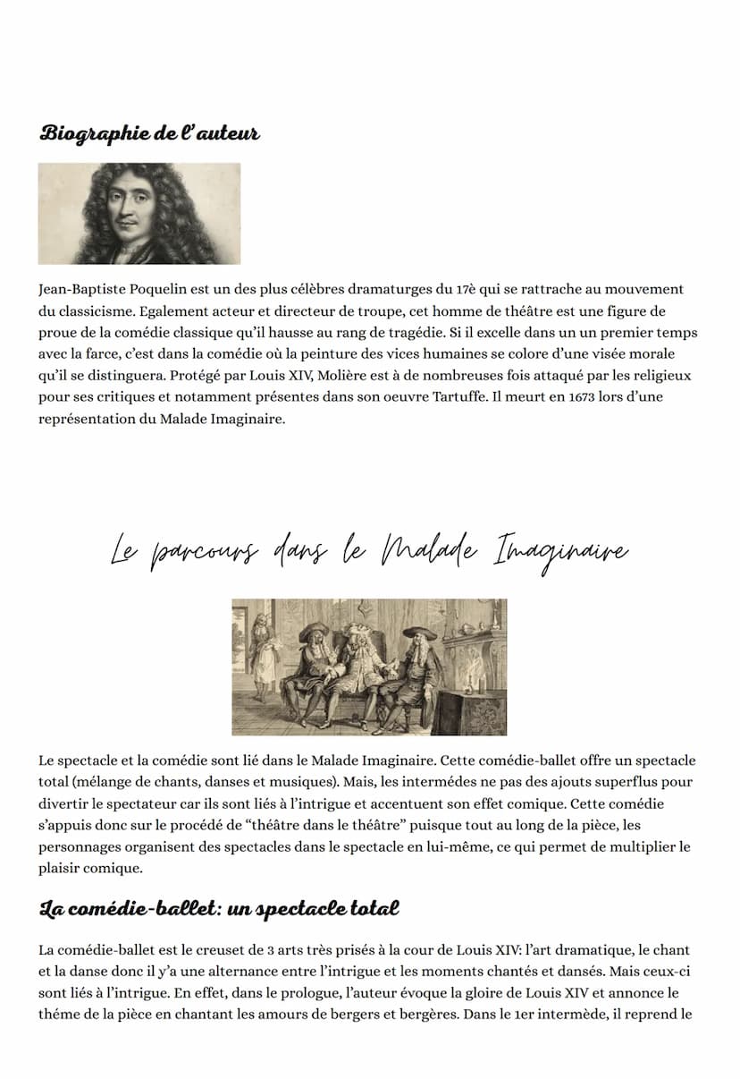 SPECTACLE & COMEDIE
Le theatre du XVIIe au XXIe siecle
LE MALADE IMAGINAIRE
4
Du verbe latin "spectare” qui signifie "regarder", le spectacl